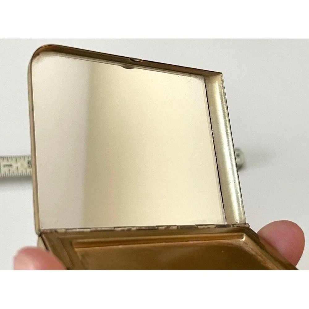 Vintage Brass Elgin Women's American Compact with Mirror Engraved Stripes